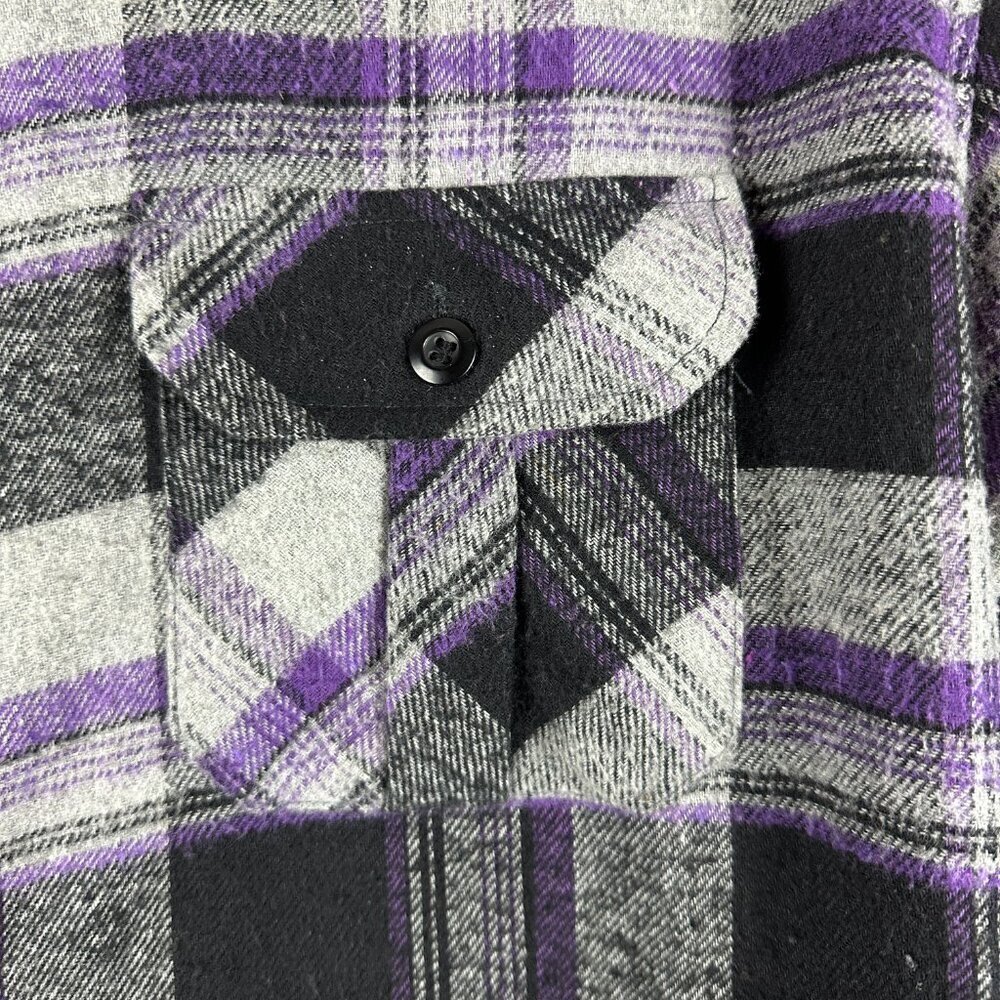 MONTAGE PLAID FLANNEL  MEN'S SHIRT BUTTON DOWN LONG SLEEVE BLACK/GRAY/PURPLE XL - Picture 6 of 11